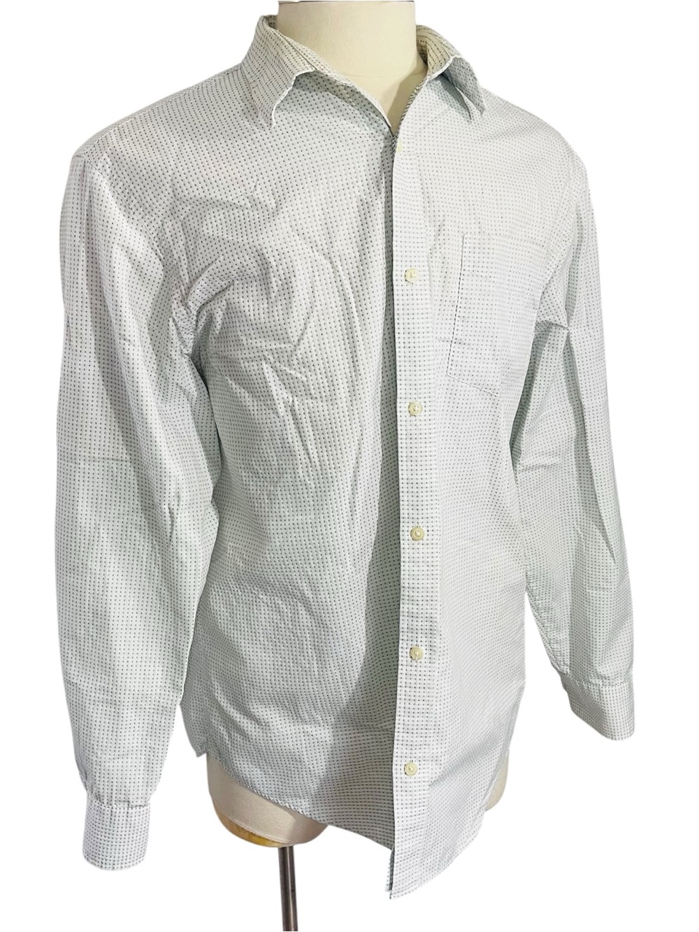 Banana Republic White Green Textured Squares Dress Shirt Sz XL 17 17.5 No Iron